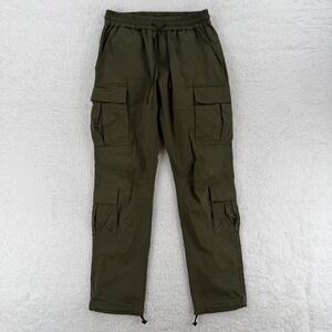 Richie Le Pants Mens Medium Green Cargo Jogger Drawstring Elastic Waist Pockets